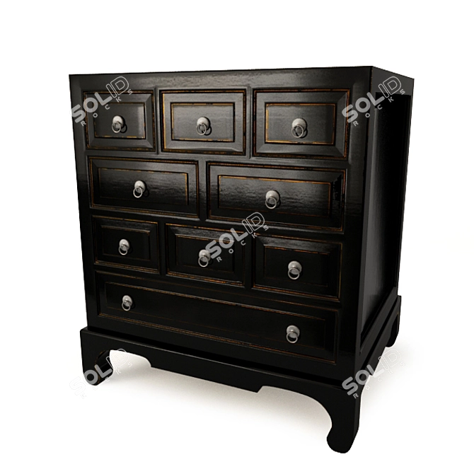 Chinese Black Poplar Nine-Drawer Chest 3D model image 1