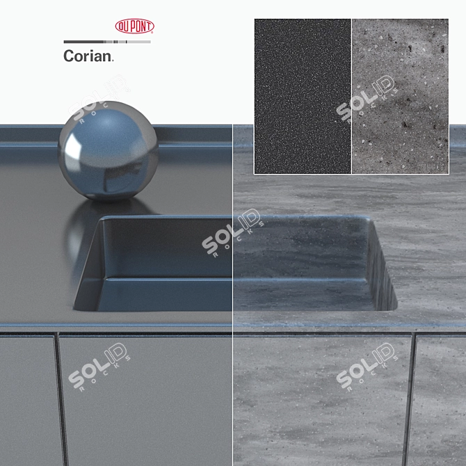 Dupont Black Corian Kitchen Countertops 3D model image 2