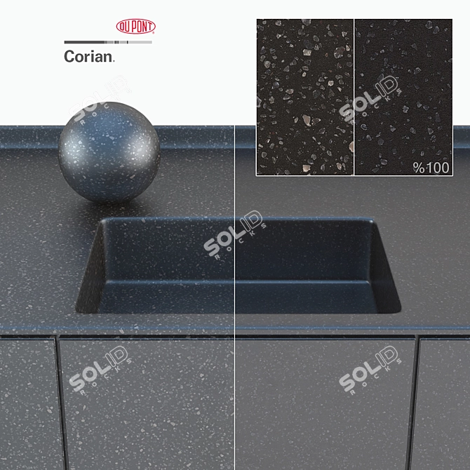 Black Corian Kitchen Countertops: 4 High-Resolution Stone Textures 3D model image 2