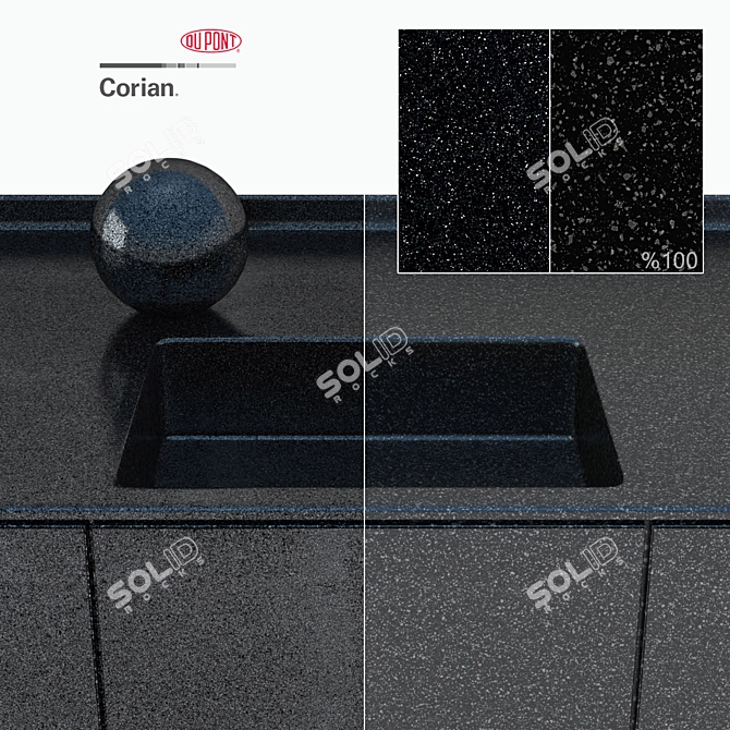 Black Corian Kitchen Countertops: 4 High-Resolution Stone Textures 3D model image 3