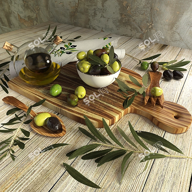 Olive Oil & Vinegar Bottle Set 3D model image 1