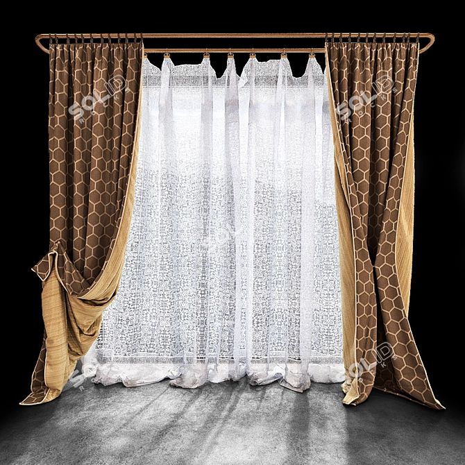 Double-Lined Curtains with Tulle 3D model image 1