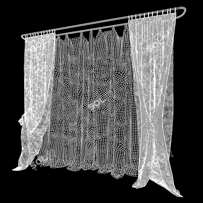 Double-Lined Curtains with Tulle 3D model image 3