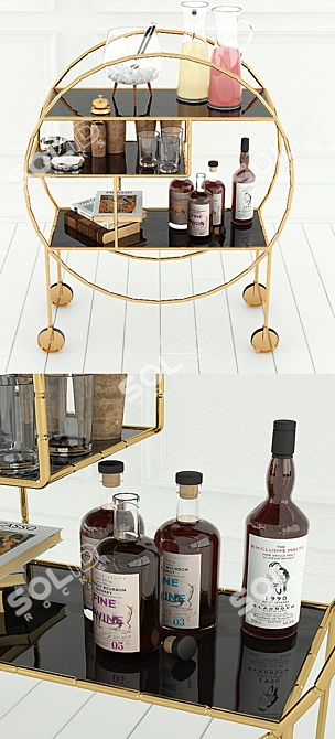 Roller Caster: Serving Set with Ice Bucket, Whiskey Bottles, Books, Ashtrays & Glasses 3D model image 2