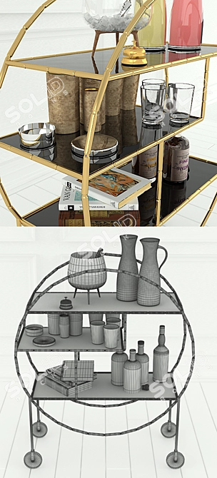 Roller Caster: Serving Set with Ice Bucket, Whiskey Bottles, Books, Ashtrays & Glasses 3D model image 3