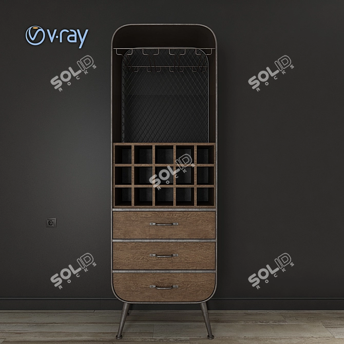 Loft Style Mini Bar 3D Model 3D model image 1