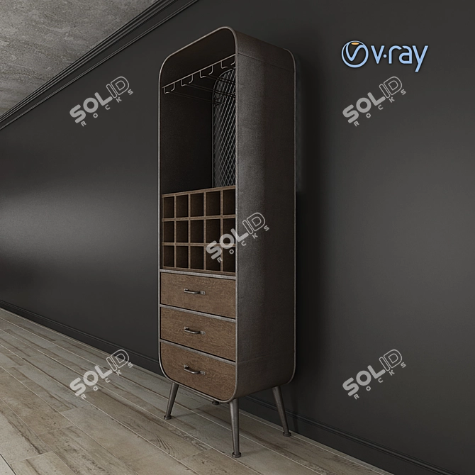 Loft Style Mini Bar 3D Model 3D model image 2