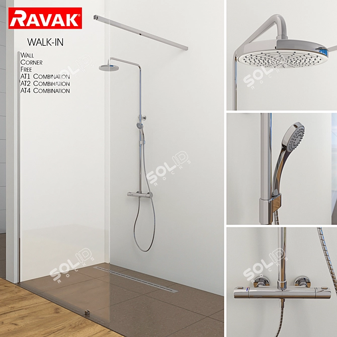 Title: RAVAK Walk-in Shower: Modern, Spacious & Versatile 3D model image 1