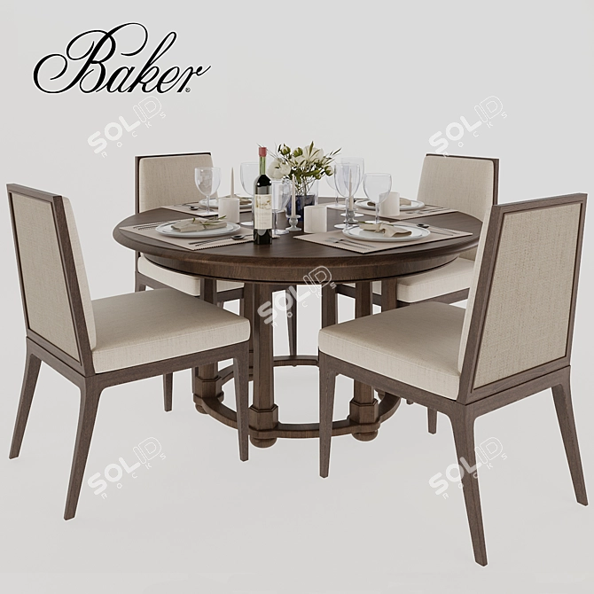 Elegant Baker Morris Round Dining Table & Carmel Chair 3D model image 1