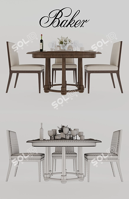 Elegant Baker Morris Round Dining Table & Carmel Chair 3D model image 2