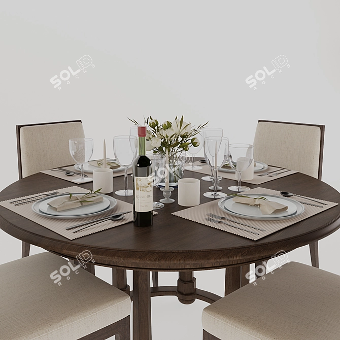 Elegant Baker Morris Round Dining Table & Carmel Chair 3D model image 3