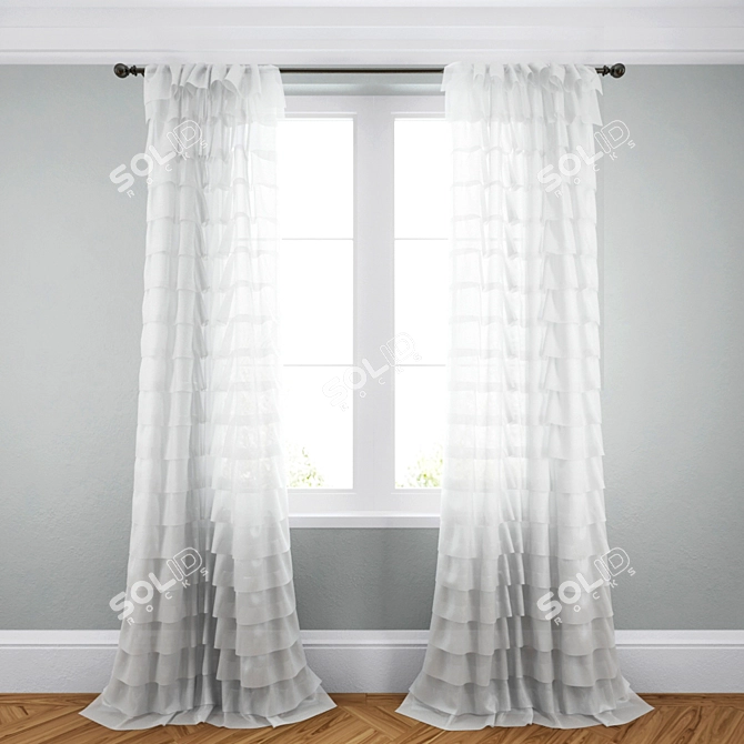 Elegant Window Drapes 3D model image 1