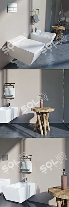 Premium Bathroom Set: Keramag Xeno2 Toilet, Bidet, Gessi ISPA Faucet 3D model image 2