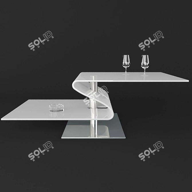 Elegant Z-Shaped Glass Coffee Table 3D model image 2