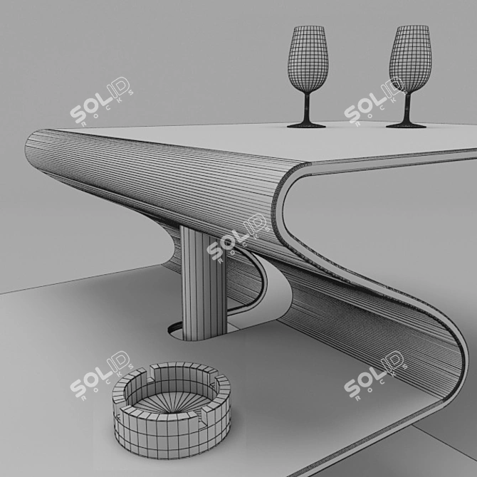 Elegant Z-Shaped Glass Coffee Table 3D model image 3