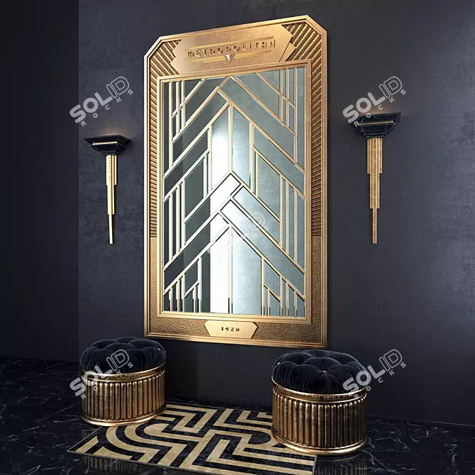 Art Deco Mirror Composition with Elegant Accents 3D model image 1