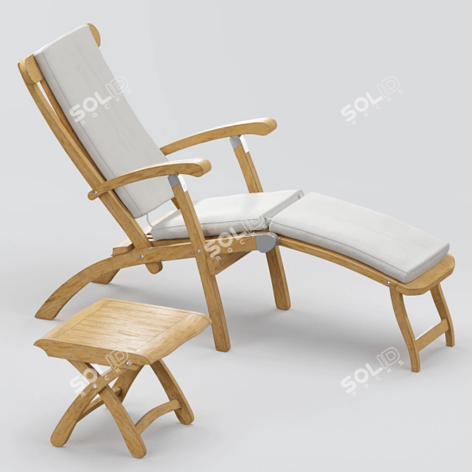 Teak Summer Set - Classic Steamer Chair & Footstool 3D model image 1