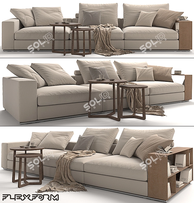 Flexform Groundpiece Sofa & Jiff Tables 3D model image 1