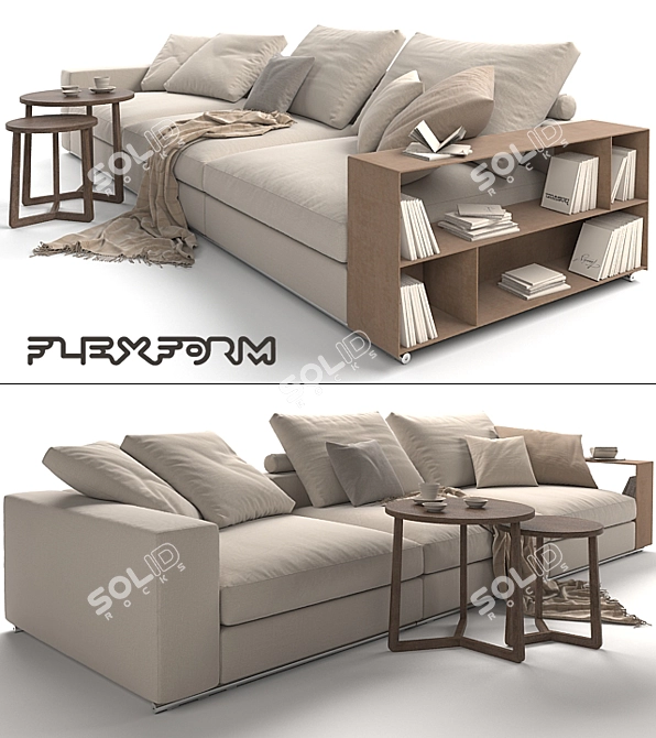 Flexform Groundpiece Sofa & Jiff Tables 3D model image 2