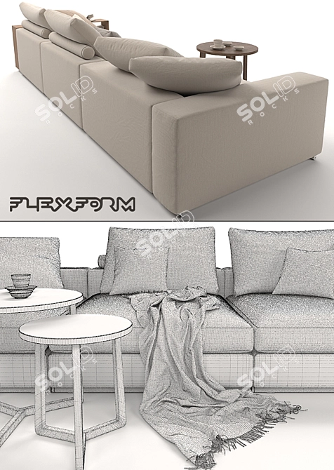 Flexform Groundpiece Sofa & Jiff Tables 3D model image 3