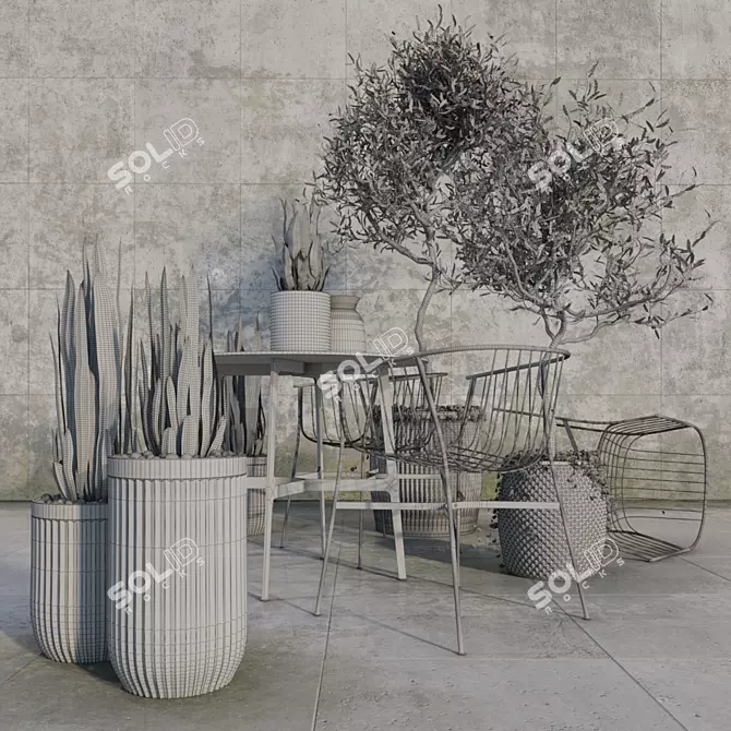 Italian Outdoor Furnit. Set + Plants 3D model image 2