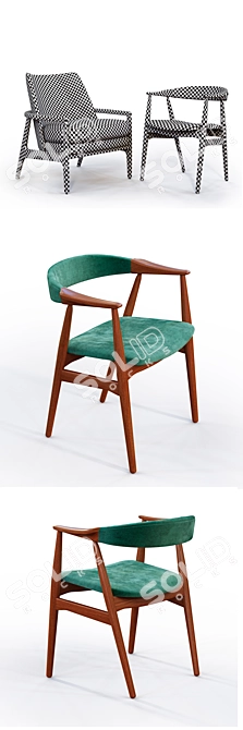 Mid-Century Danish Armchair 3D model image 2