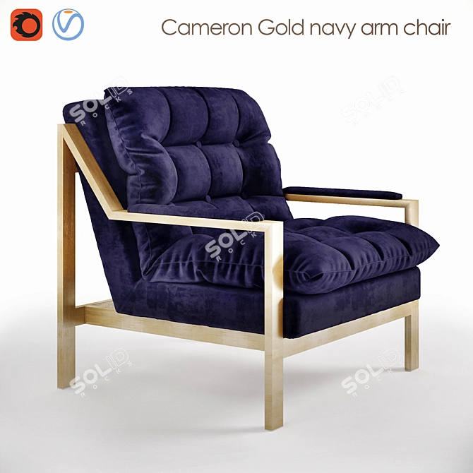 Luxury Cameron Gold Navy Armchair 3D model image 1