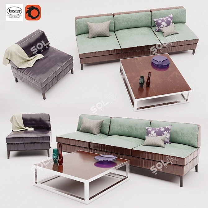 Baxter Godard: Modern Sofa, Armchair & Small Table 3D model image 1