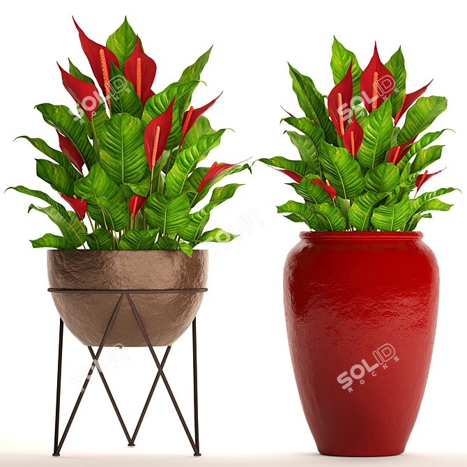 Vibrant Collection: 55 Red Potted Plants 3D model image 1