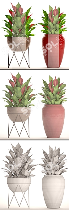 Vibrant Collection: 55 Red Potted Plants 3D model image 3