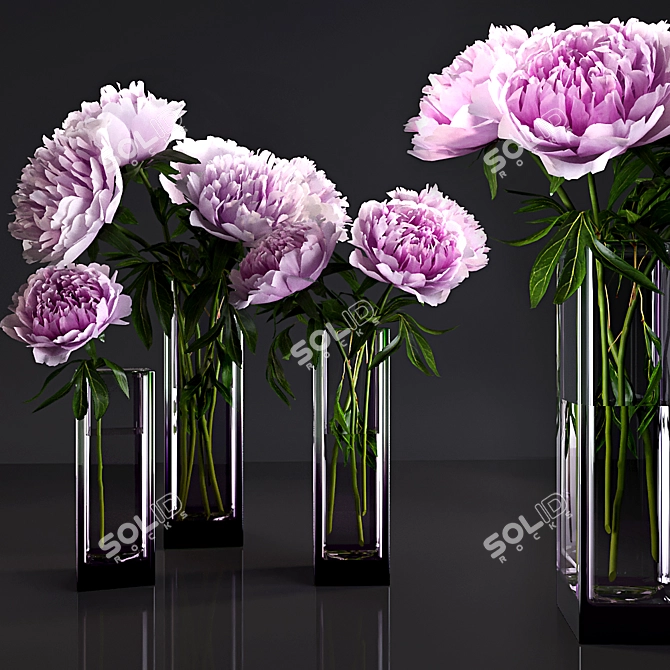 Elegant Peonies Bouquet 3D model image 1