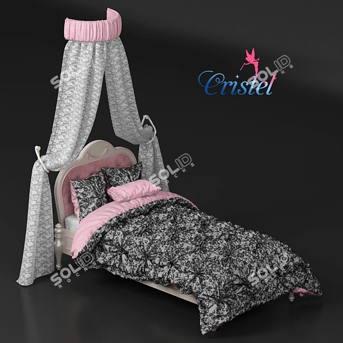 Elegant Cristel Bed - White & Pastel Tones 3D model image 2