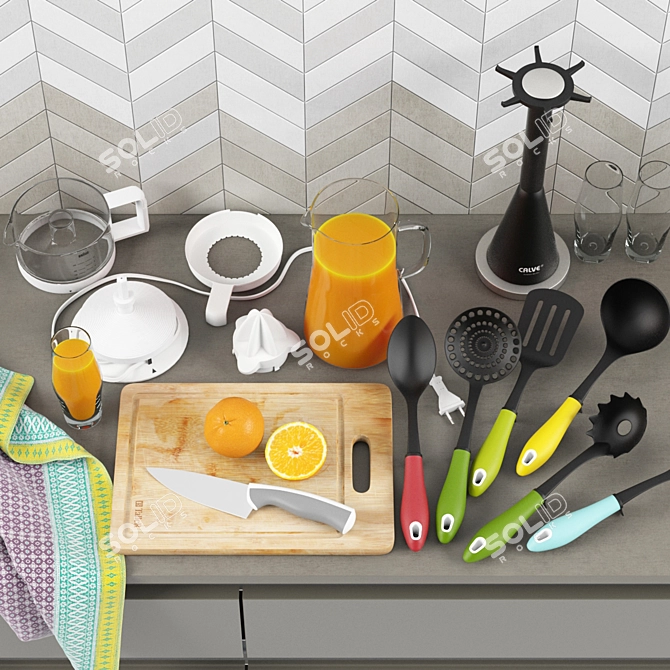 Kitchen Bliss: Juice Extractor, Utensil Set, Cutting Board 3D model image 2