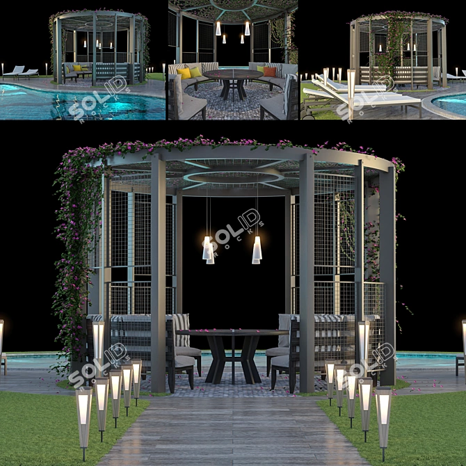 Stylish Gazebo & Pool Combo 3D model image 1