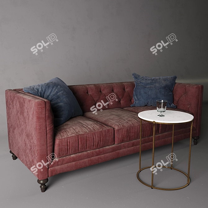Elegant Leavenworth Side Table & Luxurious Graham Velvet Sofa 3D model image 2