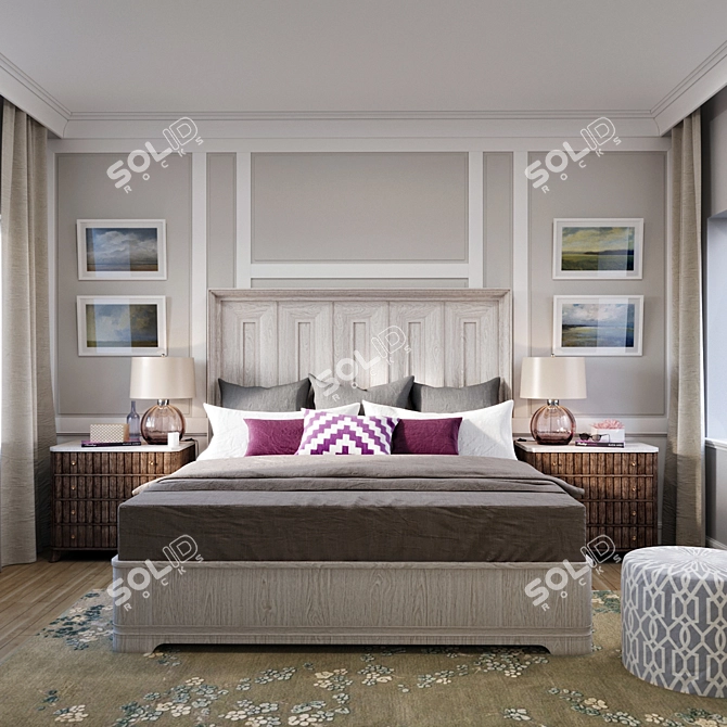 Malibu King Bed with Paneled Headboard - California Dream 3D model image 1