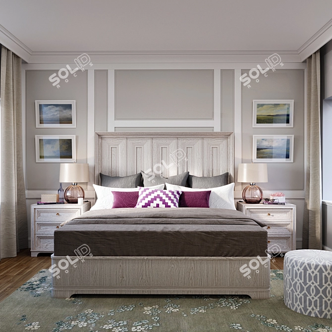 Malibu King Bed with Paneled Headboard - California Dream 3D model image 2