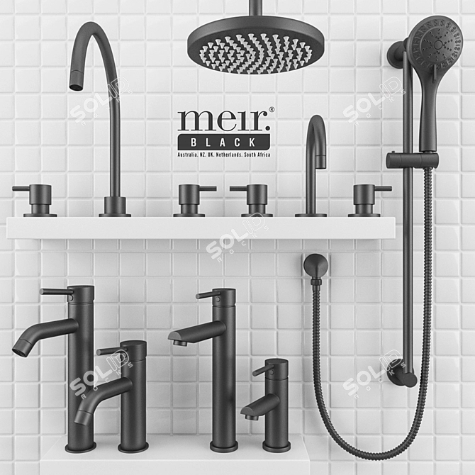 Black Round Shower Set 3D model image 1