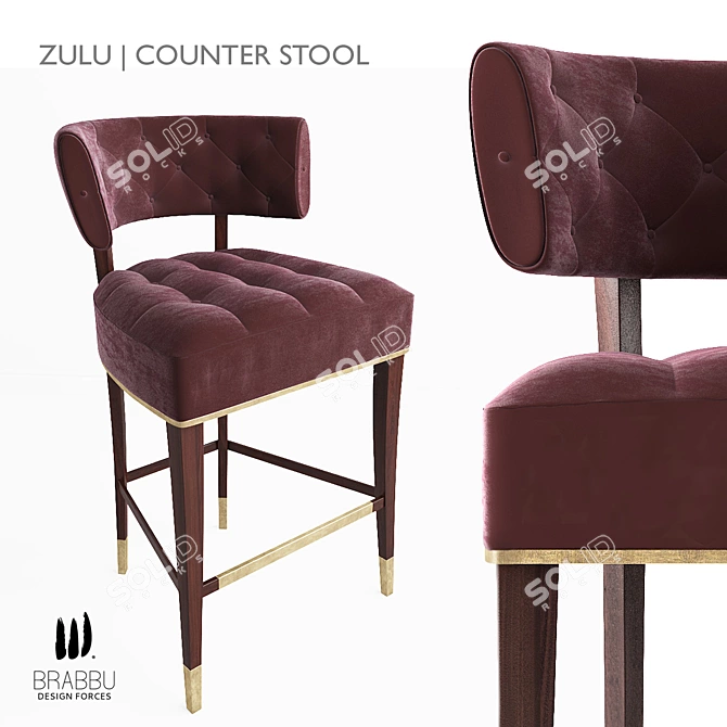 Velvet Zulu Counter Stool: Ash Legs & Brass Details 3D model image 1