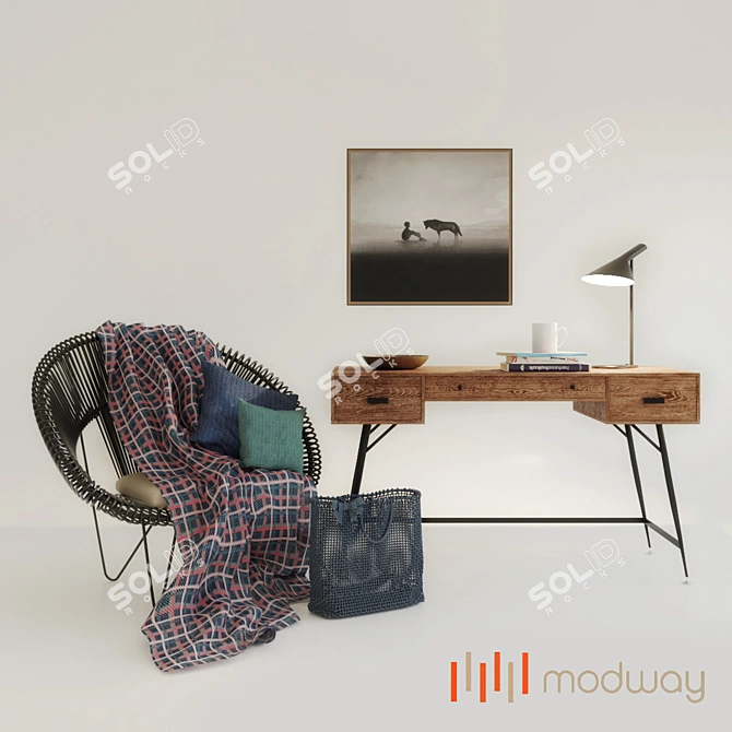 Elegant Office Set: Modway Desk, Flashlight Lamp, and Cruz Cocoon 3D model image 1