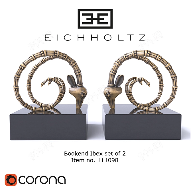 Elegant Ibex Bookend Set 3D model image 1