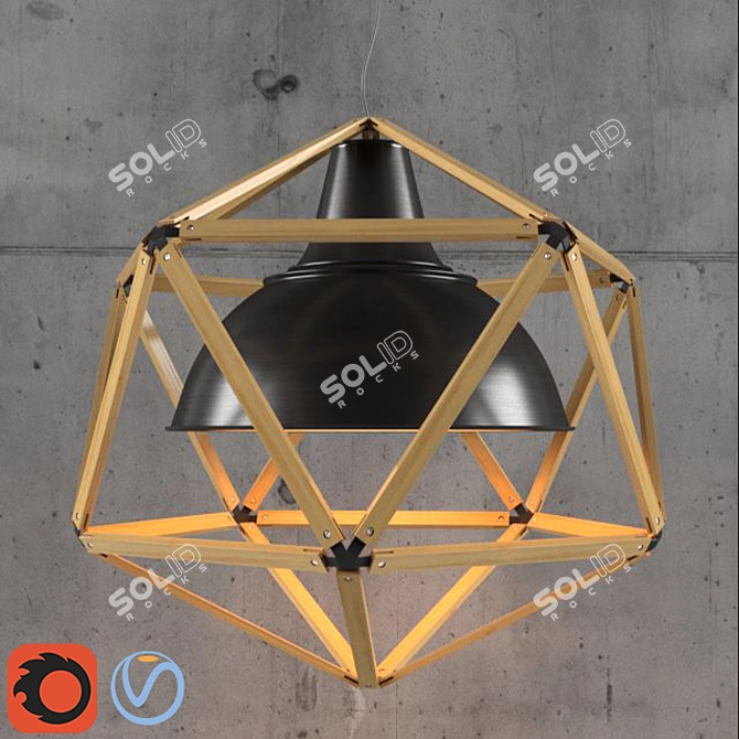 Rustic Elegance Wood Cage Pendant 3D model image 1