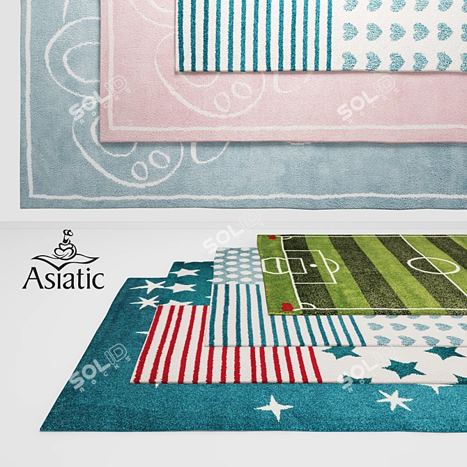 Playful Asiatic Junior Rugs: Stars, Hearts, Football & More 3D model image 1