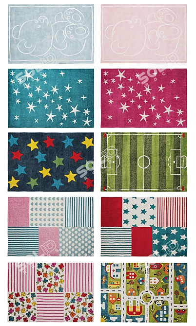 Playful Asiatic Junior Rugs: Stars, Hearts, Football & More 3D model image 2