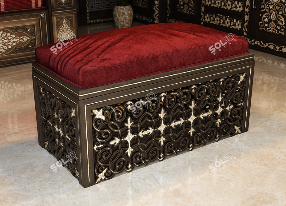 Exquisite Pearl Wood Damascene Bench 3D model image 2