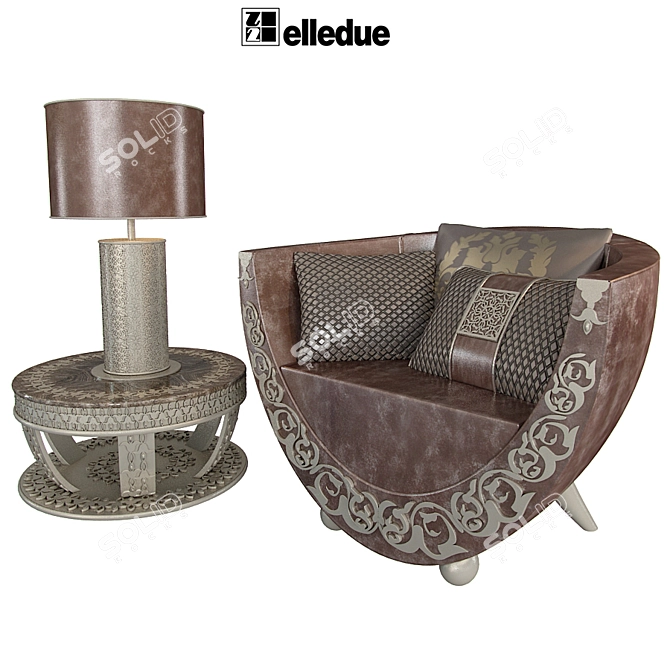 Elegant Saraya Sofa Set: Armchair, Sofa, Coffee Table 3D model image 2