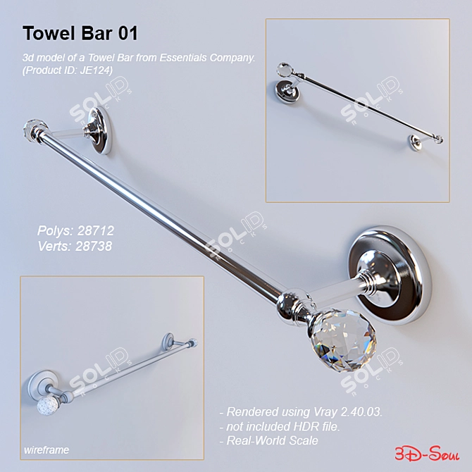 Modern Chrome Towel Bar for Stylish Bathrooms. 3D model image 2