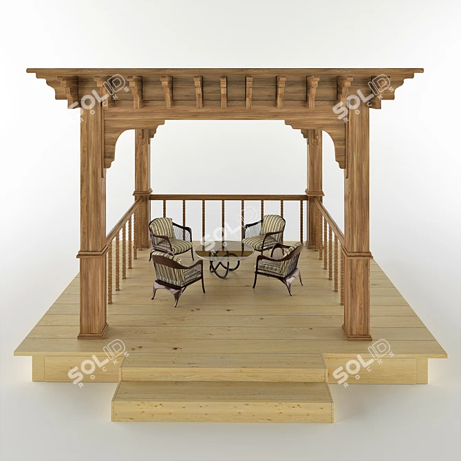 Outdoor Oasis: Pergola Seating Set 3D model image 2