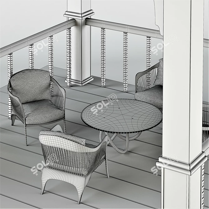 Outdoor Oasis: Pergola Seating Set 3D model image 3