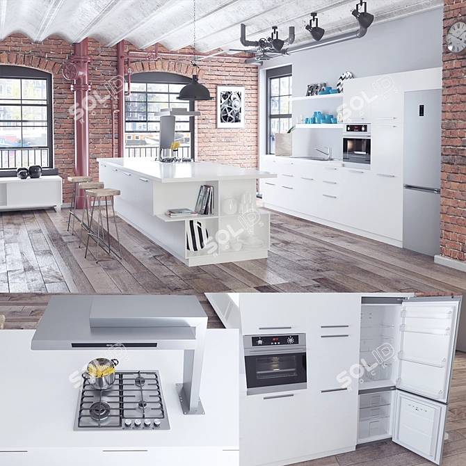 Stylish Kitchen Loft Set 3D model image 1